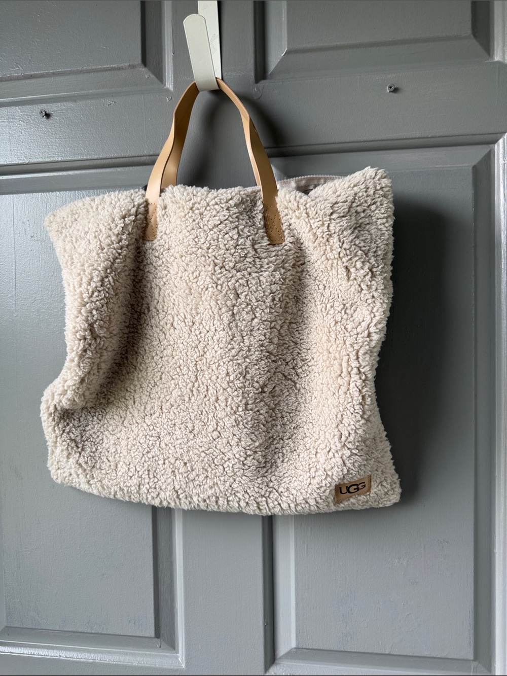 UGG Cozy Shearling Tote in Cream with Tan Handles